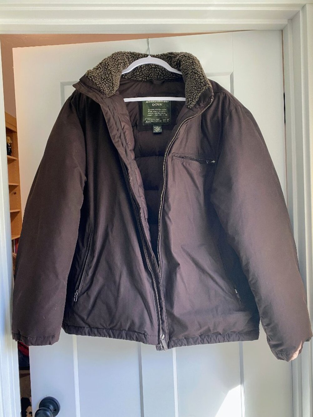 Eddie Bauer Premium Goose Down Jacket Sherpa Fleece Collar Brown - Size L
